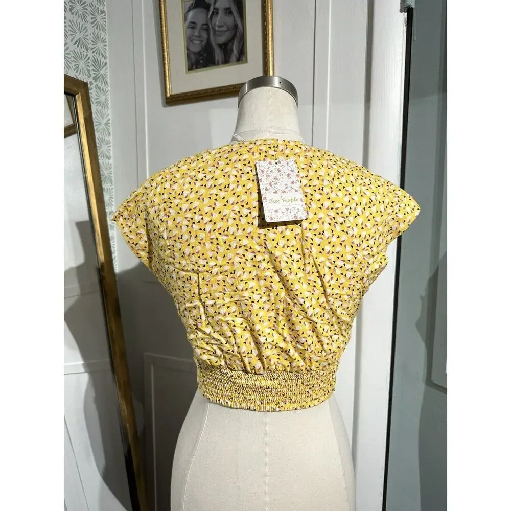 Free People Women’s Havana Honey Crop Top Blouse Yellow Size XS NWT